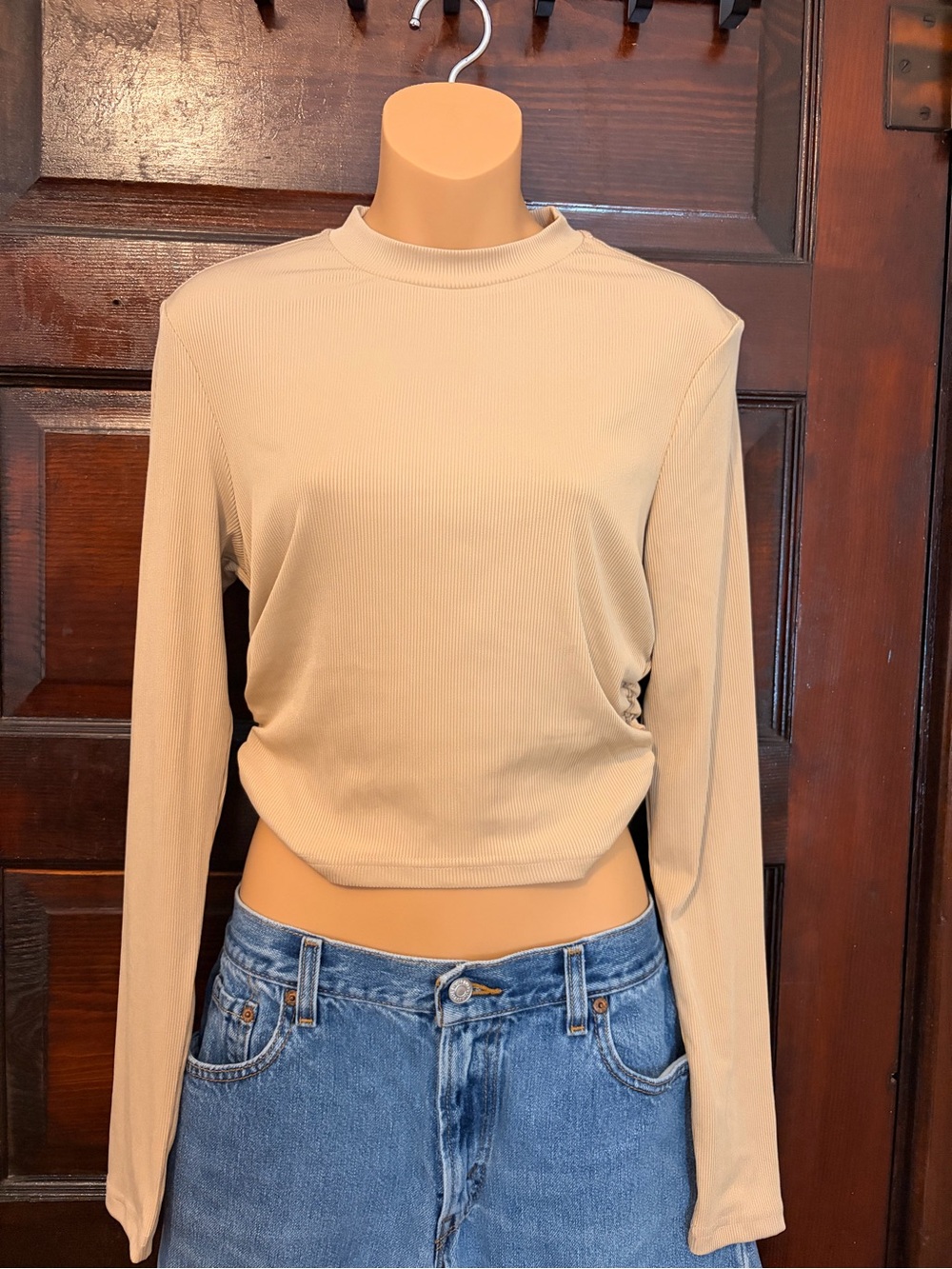 Cider Cream Ribbed Mock Neck Long Sleeve Top